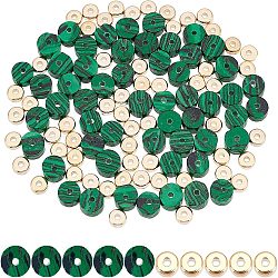 1Strand Synthetic Malachite Beads Strands, Heishi Beads, Flat Round/Disc & 100Pcs CCB Plastic Spacer Beads, Flat Round, 6x3mm, Hole: 1mm, about 119~131pcs/strand, 14.76~15.74 inch(37.5~40cm)(G-NB0003-30)