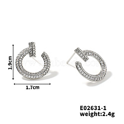 Fashionable Copper & Zircon Stud Earrings for Women, Elegant and Versatile Jewelry, Platinum, 19x17mm(JL0244-1)