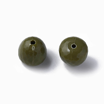 Opaque Acrylic Beads, Faceted, Teardrop, Dark Olive Green, 15x14.5mm, Hole: 2mm, about 243pcs/500g