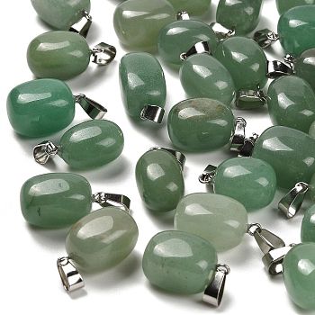 Natural Green Aventurine Pendants, with Stainless Steel Color Plated 201 Stainless Steel Snap on Bails, Rectangle, 20.5~21x11~11.5x11~12.5mm, Hole: 8x4mm