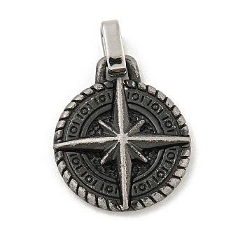 304 Stainless Steel Pendants, Flat Round with Star Charm, Gunmetal, 22x18x4mm, Hole: 3.5x4mm