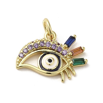 Brass Micro Pave Cubic Zirconia Pendants, with Glass and Enamel, with Jump Ring, Real 18K Gold Plated, Eye, Colorful, 12.5x16.5x2.5mm, Hole: 3mm
