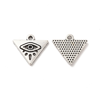 Tibetan Style Alloy Pendants,  Triangle with Eye Charm, Antique Silver, 14.5x16x2mm, Hole: 1.5mm, about 500pcs/500g