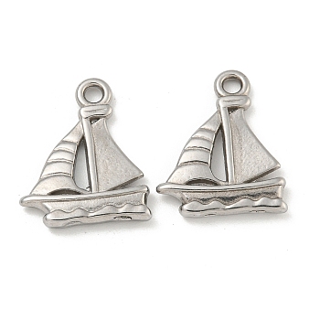 Non-Tarnish 304 Stainless Steel Pendants, Sailboat Charms, Stainless Steel Color, 20x16x3mm, Hole: 2mm