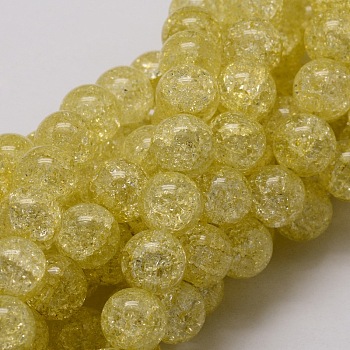 Crackle Glass Round Beads Strands, Yellow, 10mm, Hole: 1mm, about 40pcs/strand, 15 inch