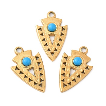 Ion Plating(IP) 304 Stainless Steel Pendants, Dart Charms, with Synthetic Turquoise, Golden, 25x15x4mm, Hole: 2.5mm