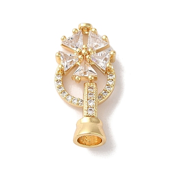 Brass Micro Pave Cubic Zirconia Fold Over Clasps, with Glass, Flower, Clear, 24mm, Hole: 4.2mm