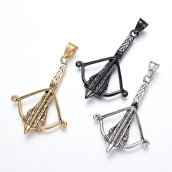 304 Stainless Steel Pendants, Large Hole Pendants, Bow and Arrow, Mixed Color, 54x36x5mm, Hole: 5x9mm
