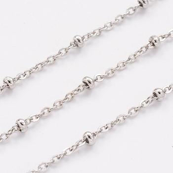 304 Stainless Steel Cable Chains, Satellite Chains, Soldered, with Spool, Rondelle Beads, Stainless Steel Color, 2.5x2x0.5mm, about 32.81 Feet(10m)/Roll