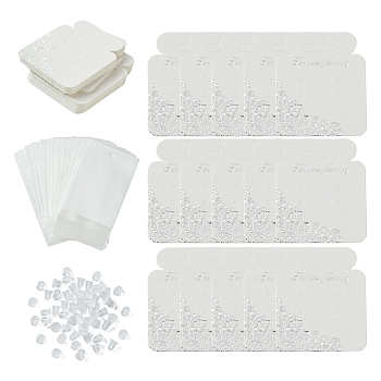 Earring Displays Cards, with Plastic Ear Nuts and Pearl Film OPP Cellophane Bags, White, 5.6x4.8x0.03cm