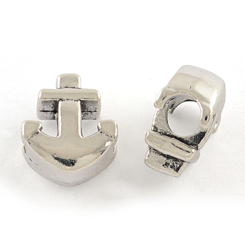 Tibetan Style Alloy European Large Hole Beads, Cadmium Free & Lead Free, Anchor, Antique Silver, 13x11x7mm, Hole: 4.5mm