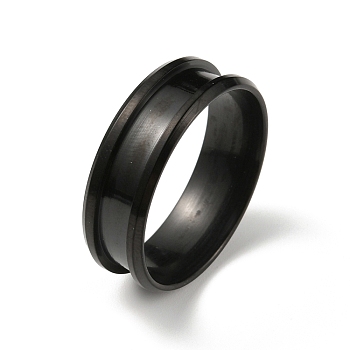201 Stainless Steel Grooved Finger Ring Settings, Ring Core Blank, for Inlay Ring Jewelry Making, Black, Inner Diameter: 21.2~23mm
