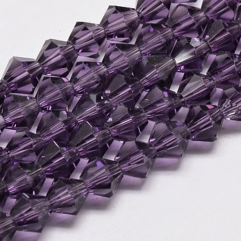 Imitate Austrian Crystal Bicone Glass Beads Strands, Grade AA, Faceted, Purple, 4x4mm, Hole: 1mm, about 93~95pcs/strand, 14 inch
