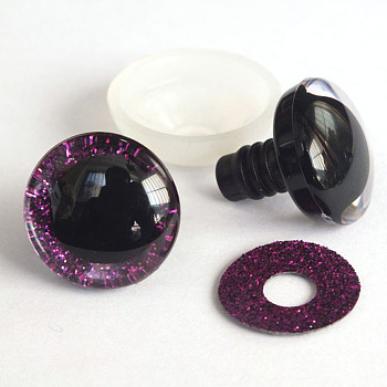 Plastic Safety Craft Eye, with Spacer, PU Sequins Ring, for DIY Doll Toys Puppet Plush Animal Making, Dark Orchid, 20mm
