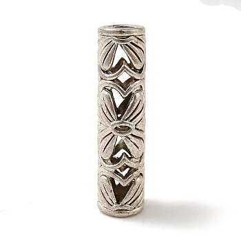 Hollow Tibetan Style Alloy Carved Flower Tube Beads, Cadmium Free & Lead Free, Antique Silver, 25.5x6mm, Hole: 3.8mm