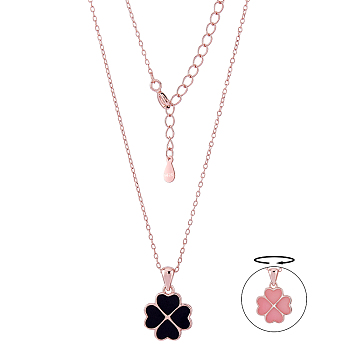 Four Leaf Clover Pendant Necklace Sterling 925 Silver Lucky Four Leaf Clover Necklace Adjustable Temperature-sensitive Color Changing Pendant Necklaces Jewelry Gift for Women, Rose Gold, 15.75 inch(40cm)