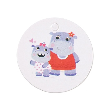 Kraft Paper Gift Tags, Flat Round with Animal Pattern, Hippo Pattern, 3x0.02cm, Hole: 3mm, about 100pcs/bag