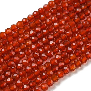 Natural Agate Beads Strands, Faceted Round, Dyed, Orange Red, 2mm, Hole: 0.8mm, about 190pcs/strand, 16 inch