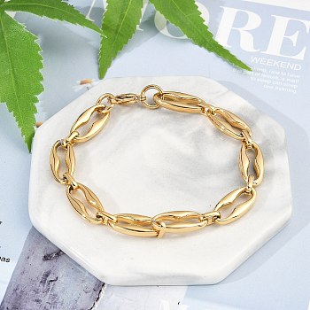 304 Stainless Steel Coffee Bean Chain Bracelets for Women Men, Ion Plating(IP), Golden, 8-1/4 inch(21cm)