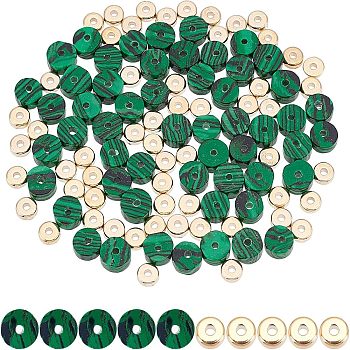 1Strand Synthetic Malachite Beads Strands, Heishi Beads, Flat Round/Disc & 100Pcs CCB Plastic Spacer Beads, Flat Round, 6x3mm, Hole: 1mm, about 119~131pcs/strand, 14.76~15.74 inch(37.5~40cm)