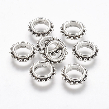 Tibetan Style Alloy Bead Spacers, Lead Free and Cadmium Free, Ring, Antique Silver, Rondelle, about 13.5mm in diameter, 4.5mm thick, hole: 7mm