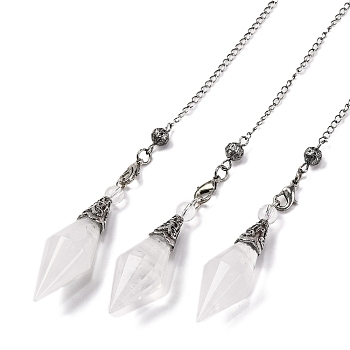 Natural Quartz Crystal Rhombus Faceted Poined Dowsing Pendulums, with Rack Plating Antique Silver Tone Alloy Findings, Cadmium Free & Lead Free, 235mm