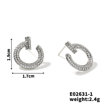 Fashionable Copper & Zircon Stud Earrings for Women, Elegant and Versatile Jewelry, Platinum, 19x17mm