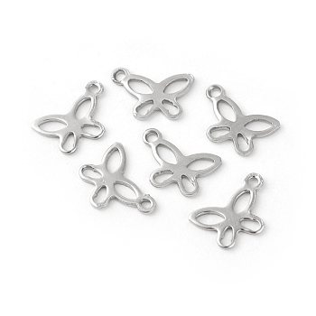 201 Stainless Steel Charms, Butterfly, Hollow, Stainless Steel Color, 7.5x11x0.8mm, Hole: 1.2mm