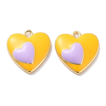 Brass Enamel Pendants, Real 18K Gold Plated, Heart Charm, Gold, 18.5x18x5mm, Hole: 1.8mm