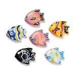 Handmade Porcelain Beads, Fish, Hand Painted, Mixed Color, 17~18x21~22x7~7.5mm, Hole: 2mm(PORC-F016-01)