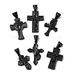 304 Stainless Steel Pendants, Ion Plating(IP), Cross, Black, 29~38x20~26x3.5~6mm, Hole: 4x9mm(STAS-I370-01EB)