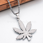 Pendant Necklaces for Men, 667 Stainless Steel Chains & Alloy Pendants, Platinum, Maple Leaf, 23.62 inch(60cm)(FS-WG233B8-06)