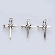 Tibetan Style Alloy Pendants, Cadmium Free & Lead Free, Cross, Antique Silver, 25x16.5x4.5mm, Hole: 2mm, about 375pcs/500g(TIBE-R316-109AS-RS)