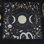 Velvet Fabric, Tarot Desk Fabric, Square with Moon & Mushroom Pattern, Colorful, 640x640mm(ZODI-PW0005-03)