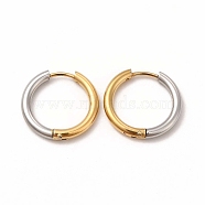 Two Tone 304 Stainless Steel Huggie Hoop Earrings for Women, Golden & Stainless Steel Color, 18x19x2.5mm, Pin: 1mm(EJEW-C011-07C)
