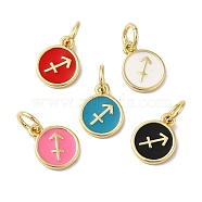 Real 18K Gold Plated Brass Enamel Charms, with Jump Ring, Long-Lasting Plated, Lead Free & Cadmium Free, Flat Round with Sagittarius Charms, Mixed Color, 10x8x1mm, Hole: 4mm(KK-L216-001G-C)