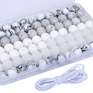 80Pcs 4 Style Round Silicone Focal Beads, Chewing Beads For Teethers, DIY Nursing Necklaces Making, with 2M Core Spun Elastic Cord, White, 15mm, Hole: 2mm, 20pcs/style(SIL-SZ0001-22A)