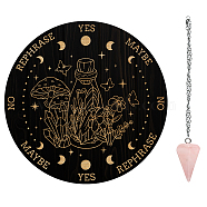 AHADEMAKER 1Pc PVC Plastic Pendulum Board, with 1Pc Natural Rose Quartz Stone Pendants, and 1Pc 304 Stainless Steel Cable Chain, for Witchcraft Wiccan Altar Supplies, Bottle Pattern, Board: 200x4mm(DIY-GA0004-47A)