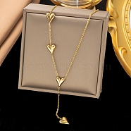 304 Stainless Steel Pendant Necklaces, Cable Chains, Heart, Golden, 16.54 inch(42cm)(NJEW-P302-02G)