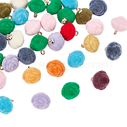 32Pcs Flocky Resin Pendants, with Light Gold Iron Cap Pendant Bails, Flower, Mixed Color, 18.5x16x16mm, Hole: 2.5mm(RESI-CA0001-50)