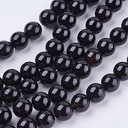 Natural Black Onyx Beads Strands, Grade AB, Round, Dyed & Heated, Black, 10mm, Hole: 1mm, about 38pcs/strand, 15 inch(G-H1567-10MM)