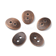 Brass Button Clasps, Nickel Free, Red Copper, about 10mm wide, 14mm long, 1mm thick, hole: 2mm(KK-G080-R-NF)