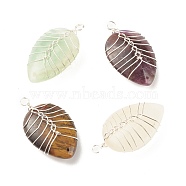 Natural Gemstone Pendants, with Silver Tone Copper Wire Wrapped, Teardrop, 41~42x25~26x12~13mm, Hole: 4mm(PALLOY-JF01367)