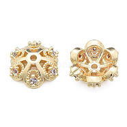 Brass Micro Pave Clear Cubic Zirconia Fancy Bead Caps, Nickel Free, 5-Petal, Clear, Flower, Real 14K Gold Plated, 9.5x9.5x3mm, Hole: 1mm(KK-N259-01)
