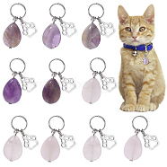 10Pcs 2 Style Natural Gemstone Teardrop Keychains, with Iron Flat Head Pins, 304 Stainless Steel Split Rings and Alloy Paw Print Charms, Pet Theme, 35mm 5pcs/style(HJEW-CA0001-21)
