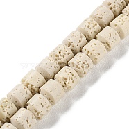 Synthetic Lava Rock Dyed Beads Strands, Barrel, Floral White, 6~7x6~7mm, Hole: 1mm, about 53pcs/strand, 15''(38.1cm)(G-H311-05A-03)