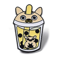 Cartoon Animal Boba Tea Cup Enamel Pin, Electrophoresis Black Alloy Brooch for Clothes Backpack, Dog, 31x20x1.5mm(JEWB-E025-01EB-06)