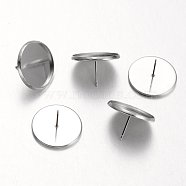 Flat Round 304 Stainless Steel Stud Earring Settings, Stainless Steel Color, Tray: 18mm, 20mm, Pin: 0.7mm(STAS-M227-18mm)