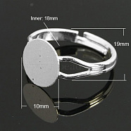 Brass Ring Components, Pad Ring Findings, Adjustable, Silver Color Plated, 18mm inner diameter, Tray: 10mm(X-KK-C3044-10mm-S)