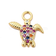 Rack Plating Brass Micro Pave Cubic Zirconia Pendants, Cadmium Free & Lead Free, Long-Lasting Plated, Sea Turtle Charm, Real 18K Gold Plated, Colorful, 16x15x2mm, Hole: 3mm(KK-P230-23G-B)